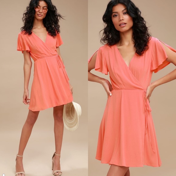 Lulus Dresses & Skirts - Lulu’s Harbor Point Coral Pink Wrap Dress
